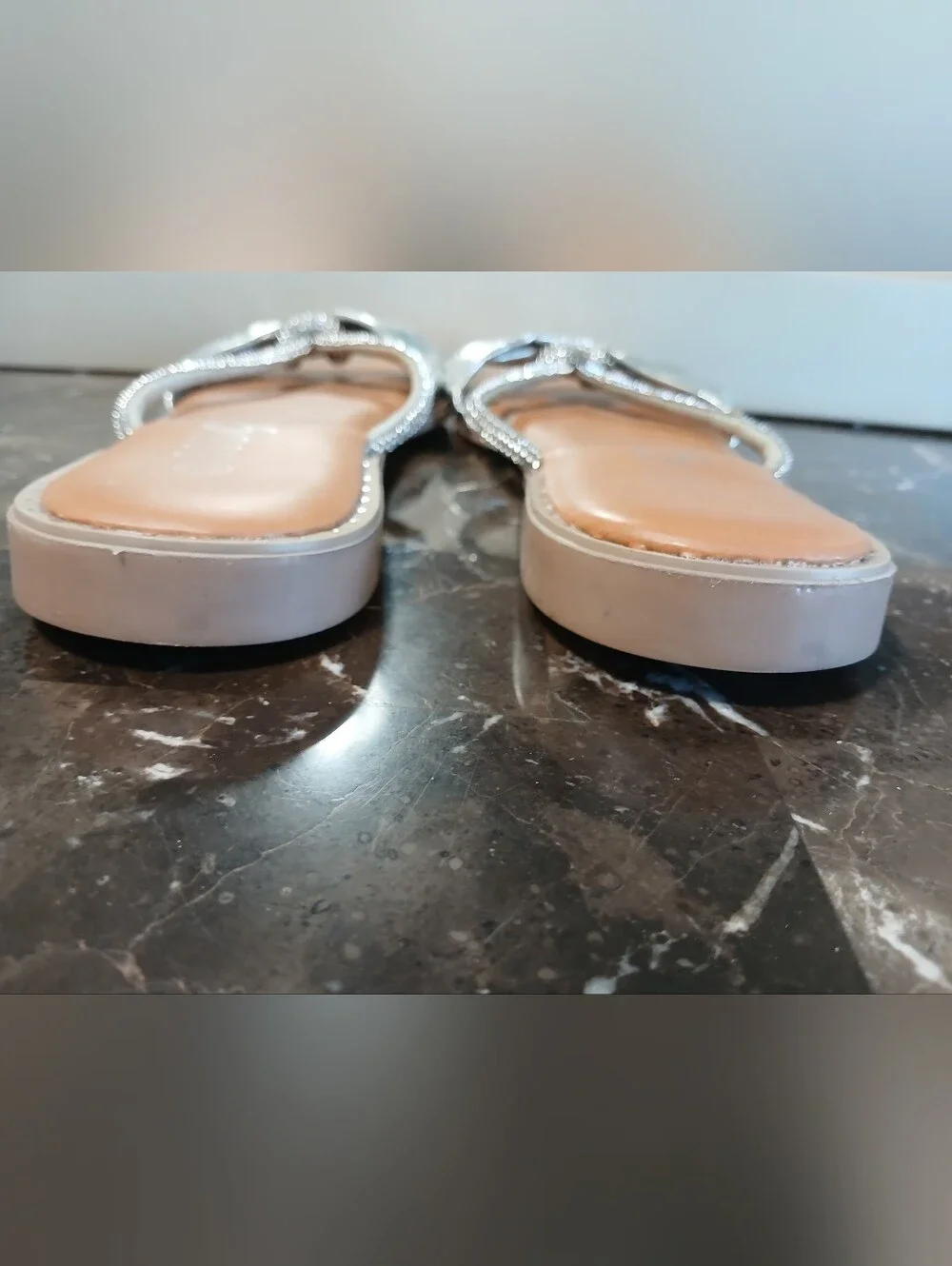Rouge Helium Silver Bow Slide Sandals - Women's Metallic Slip-On